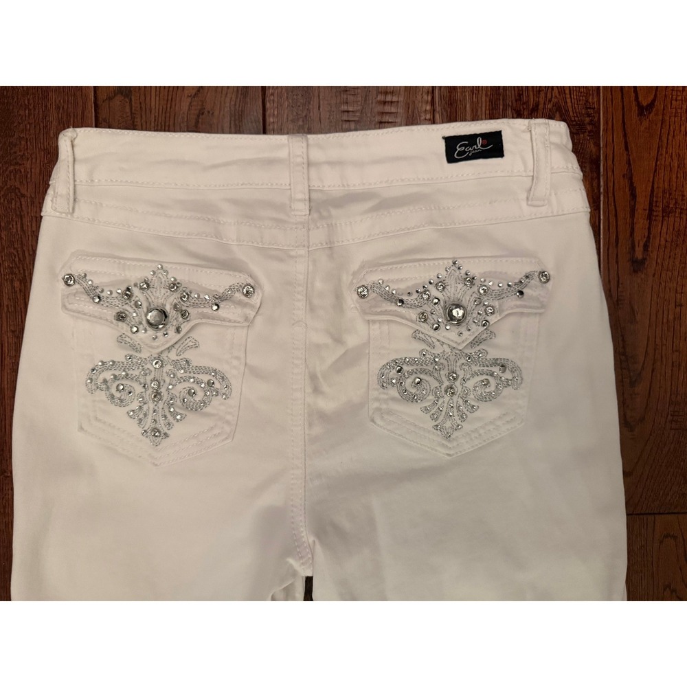 Earl Jean White Straight Leg Embellished Pocket Jeans Size 6 Y2K Rhinestone